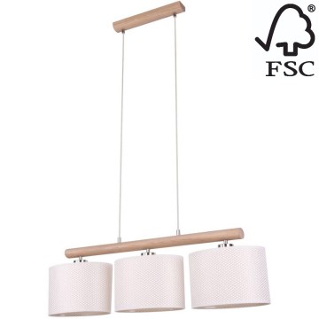 Chandelier on a string MERCEDES 3xE27/40W/230V creamy/oak – FSC certified