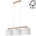 Chandelier on a string MERCEDES 3xE27/40W/230V white/oak – FSC certified