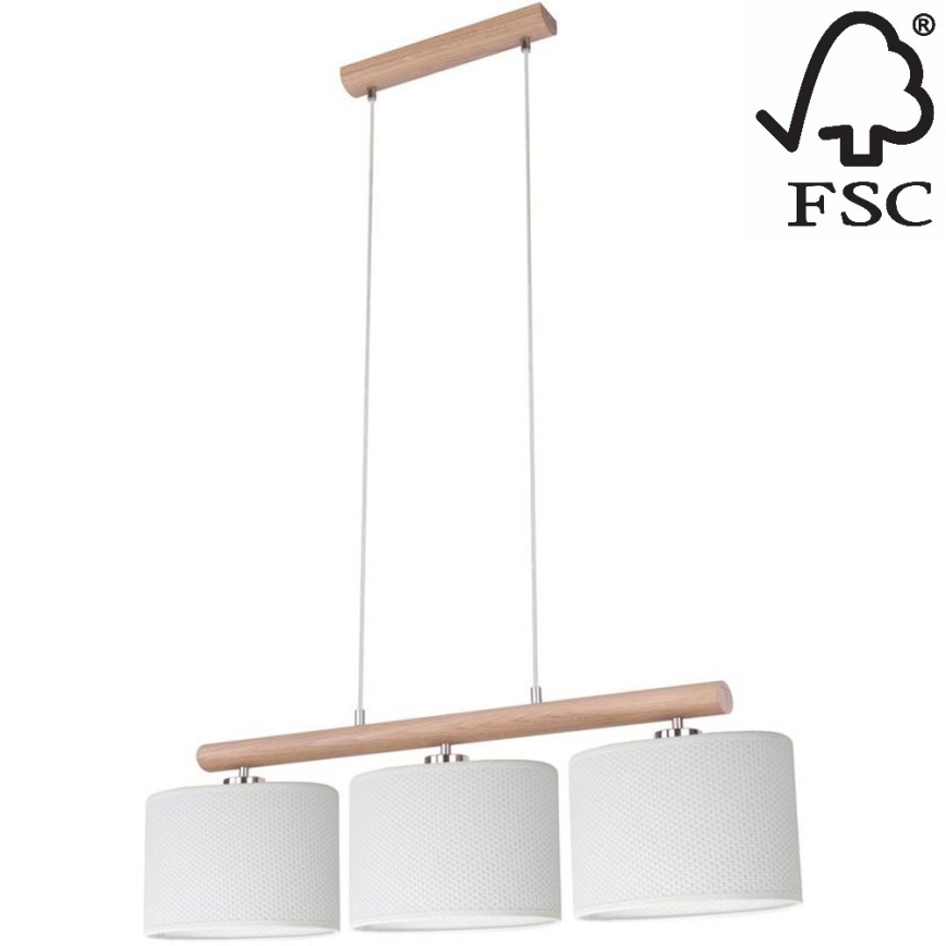 Chandelier on a string MERCEDES 3xE27/40W/230V white/oak – FSC certified