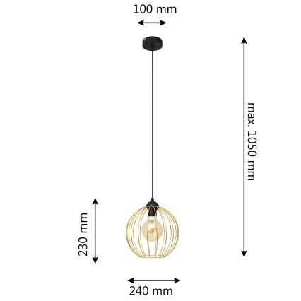 Chandelier on a string MERCURE 1xE27/15W/230V gold/black