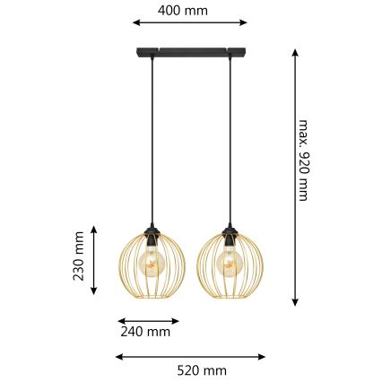 Chandelier on a string MERCURE 2xE27/15W/230V gold/black