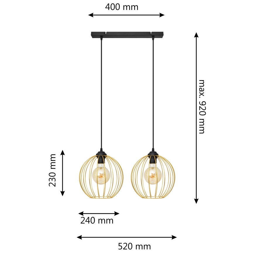Chandelier on a string MERCURE 2xE27/15W/230V gold/black