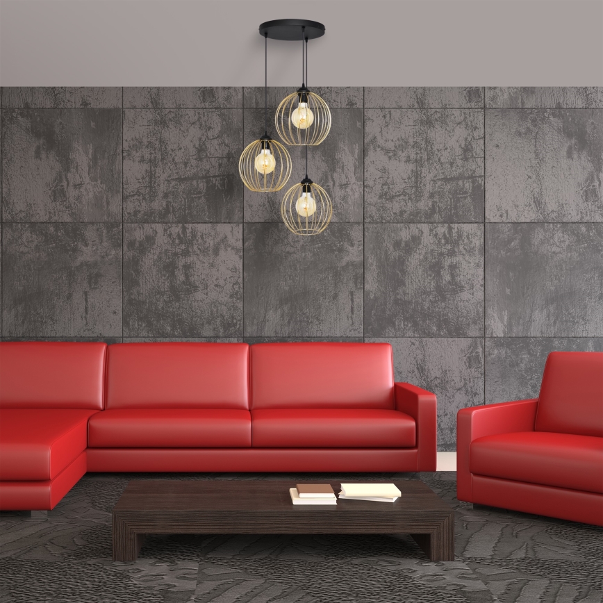 Chandelier on a string MERCURE 3xE27/15W/230V gold/black