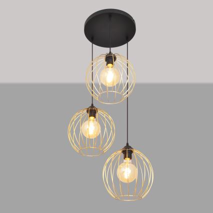 Chandelier on a string MERCURE 3xE27/15W/230V gold/black
