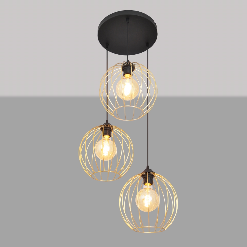 Chandelier on a string MERCURE 3xE27/15W/230V gold/black