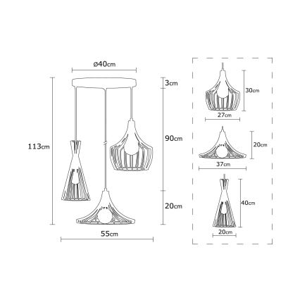 Chandelier on a string MEZOPOTAMYA 3xE27/40W/230V black