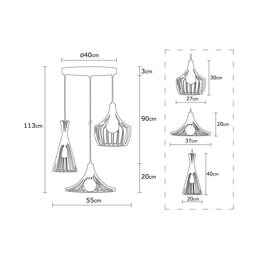 Chandelier on a string MEZOPOTAMYA 3xE27/40W/230V black