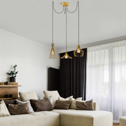 Chandelier on a string MEZOPOTAMYA 3xE27/40W/230V spider gold