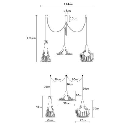 Chandelier on a string MEZOPOTAMYA 3xE27/40W/230V spider gold