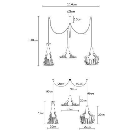 Chandelier on a string MEZOPOTAMYA 3xE27/40W/230V spider