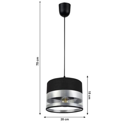 Chandelier on a string MILO 1xE27/60W/230V silver/black