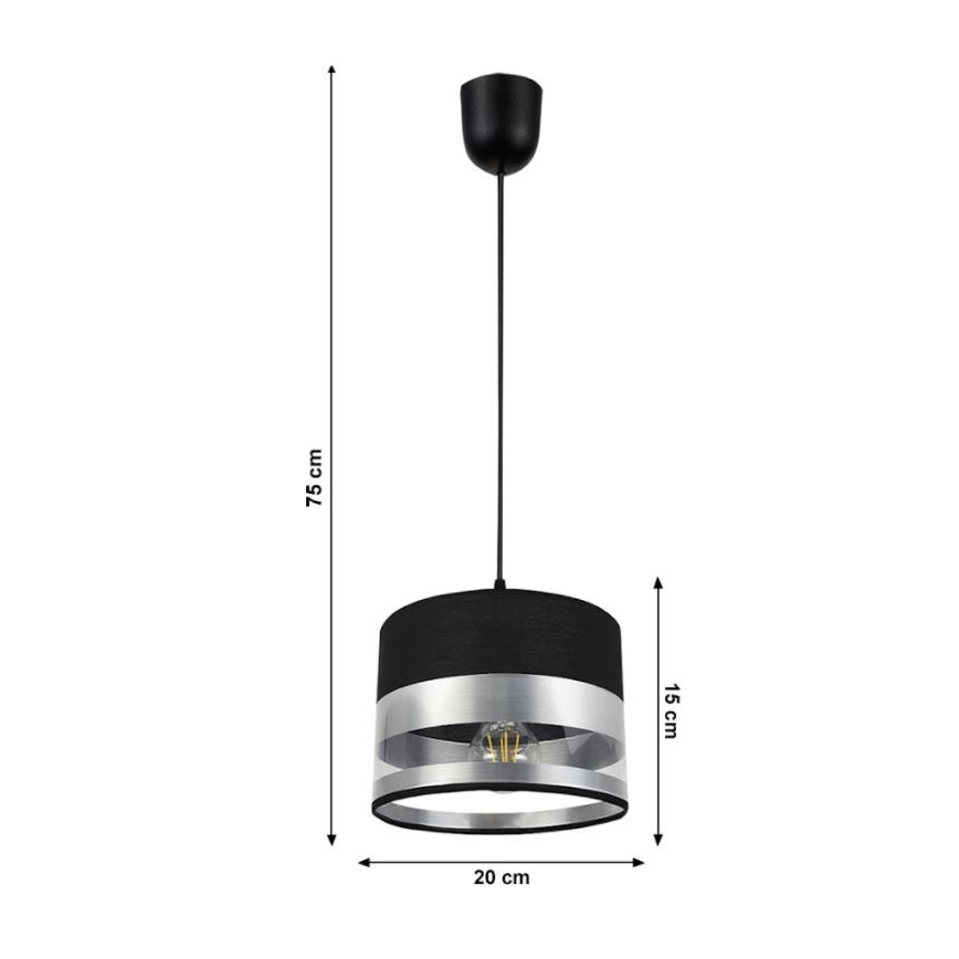 Chandelier on a string MILO 1xE27/60W/230V silver/black