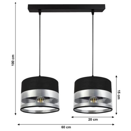 Chandelier on a string MILO 2xE27/60W/230V silver/black