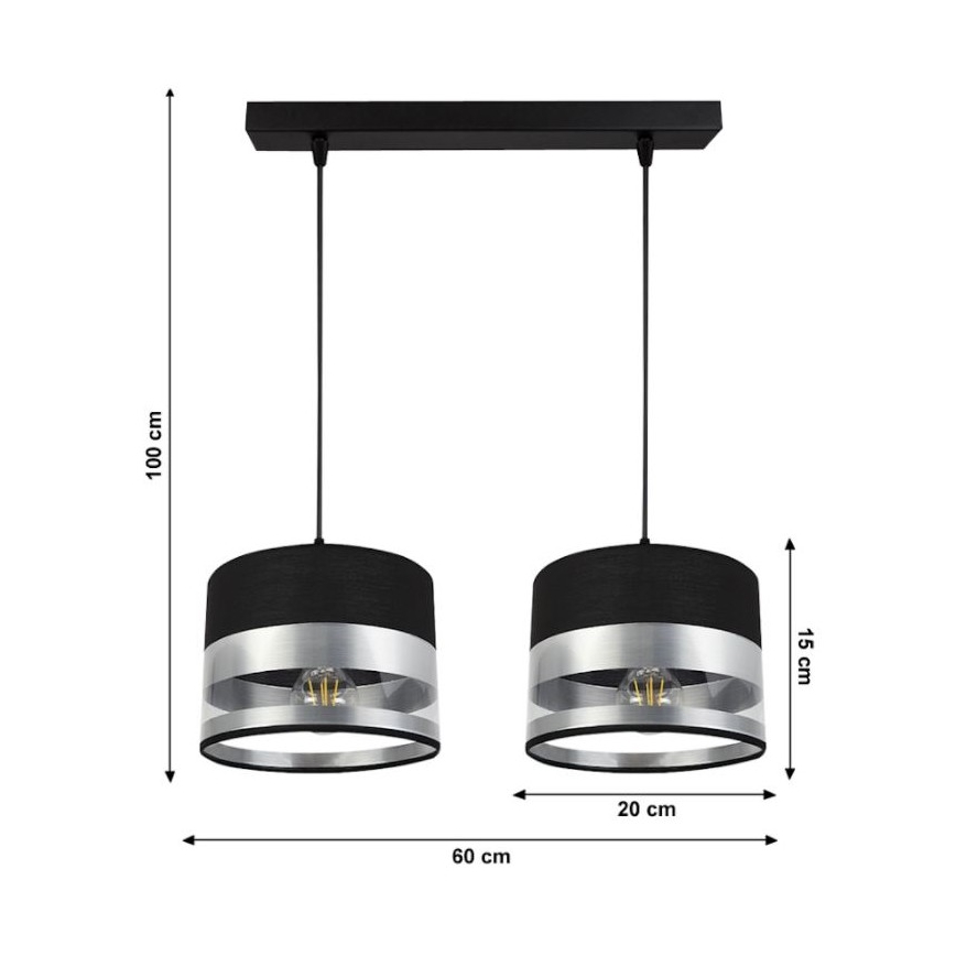 Chandelier on a string MILO 2xE27/60W/230V silver/black
