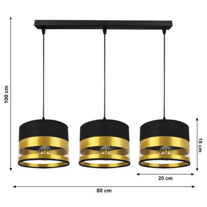 Chandelier on a string MILO 3xE27/60W/230V golden/black