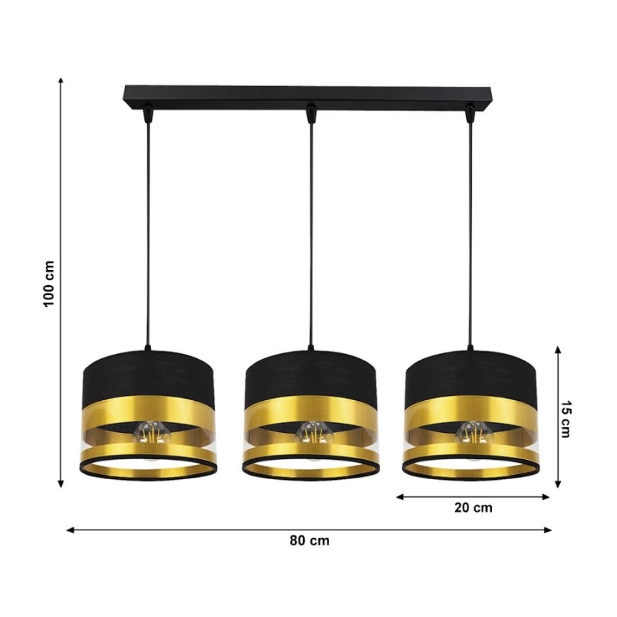 Chandelier on a string MILO 3xE27/60W/230V golden/black