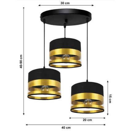 Chandelier on a string MILO 3xE27/60W/230V golden/black