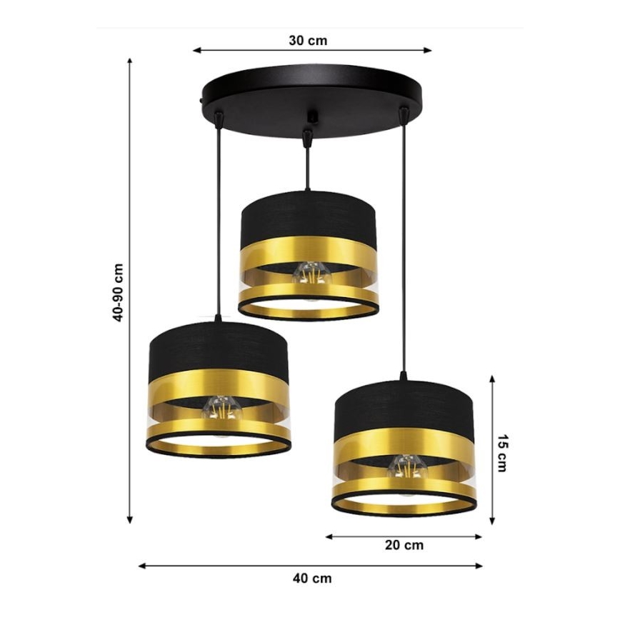 Chandelier on a string MILO 3xE27/60W/230V golden/black