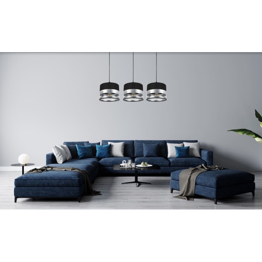 Chandelier on a string MILO 3xE27/60W/230V silver/black