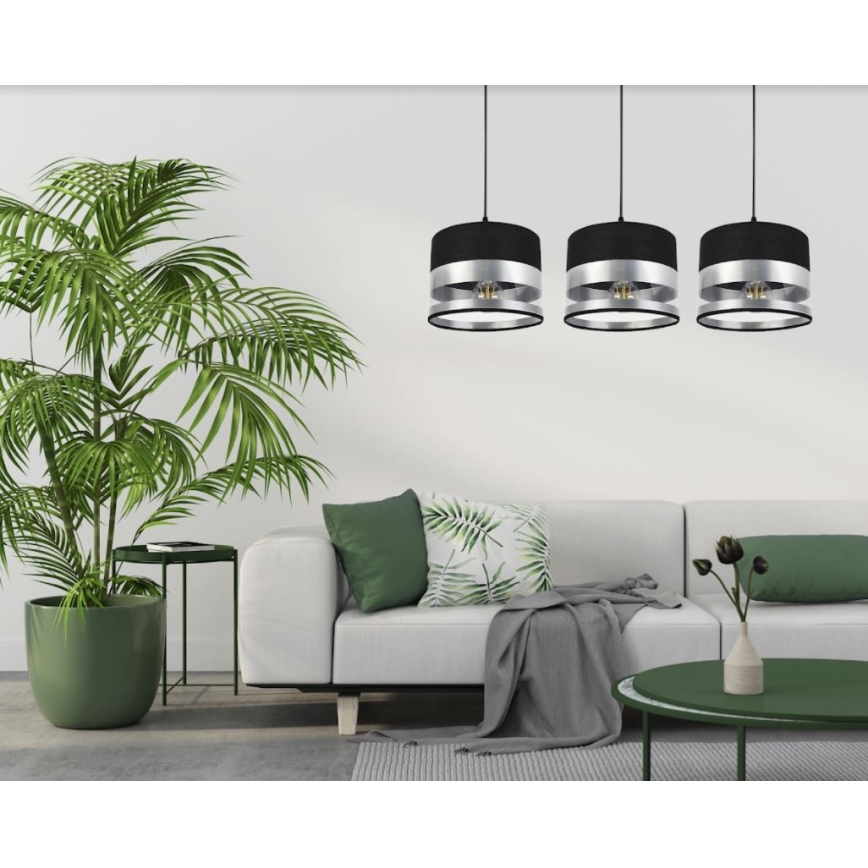 Chandelier on a string MILO 3xE27/60W/230V silver/black