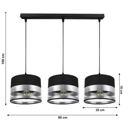 Chandelier on a string MILO 3xE27/60W/230V silver/black