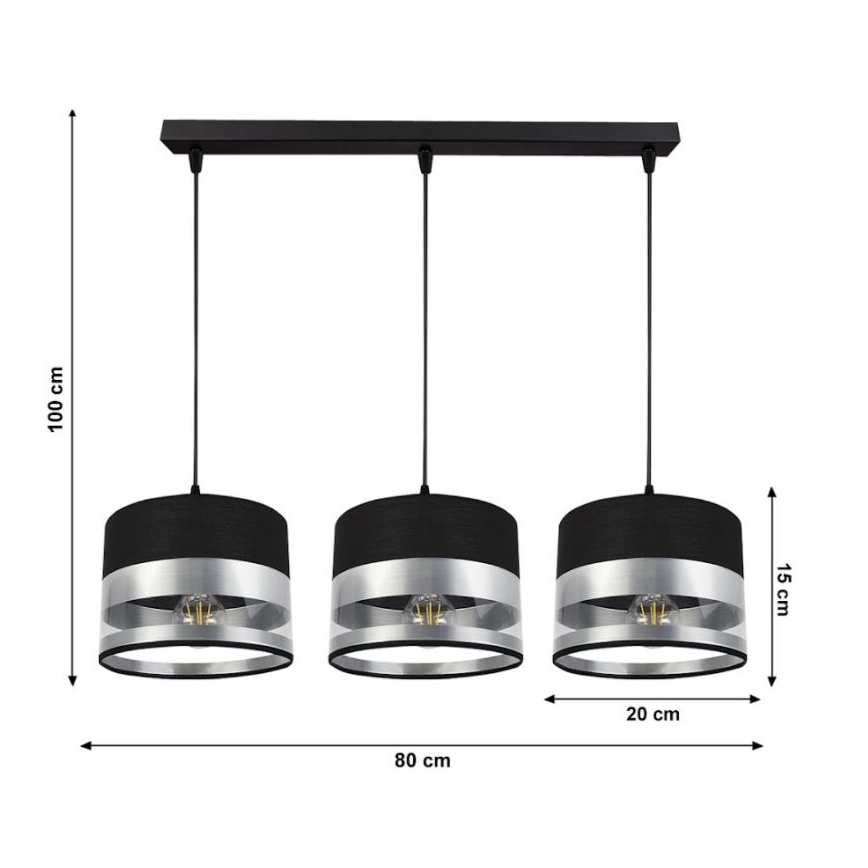Chandelier on a string MILO 3xE27/60W/230V silver/black