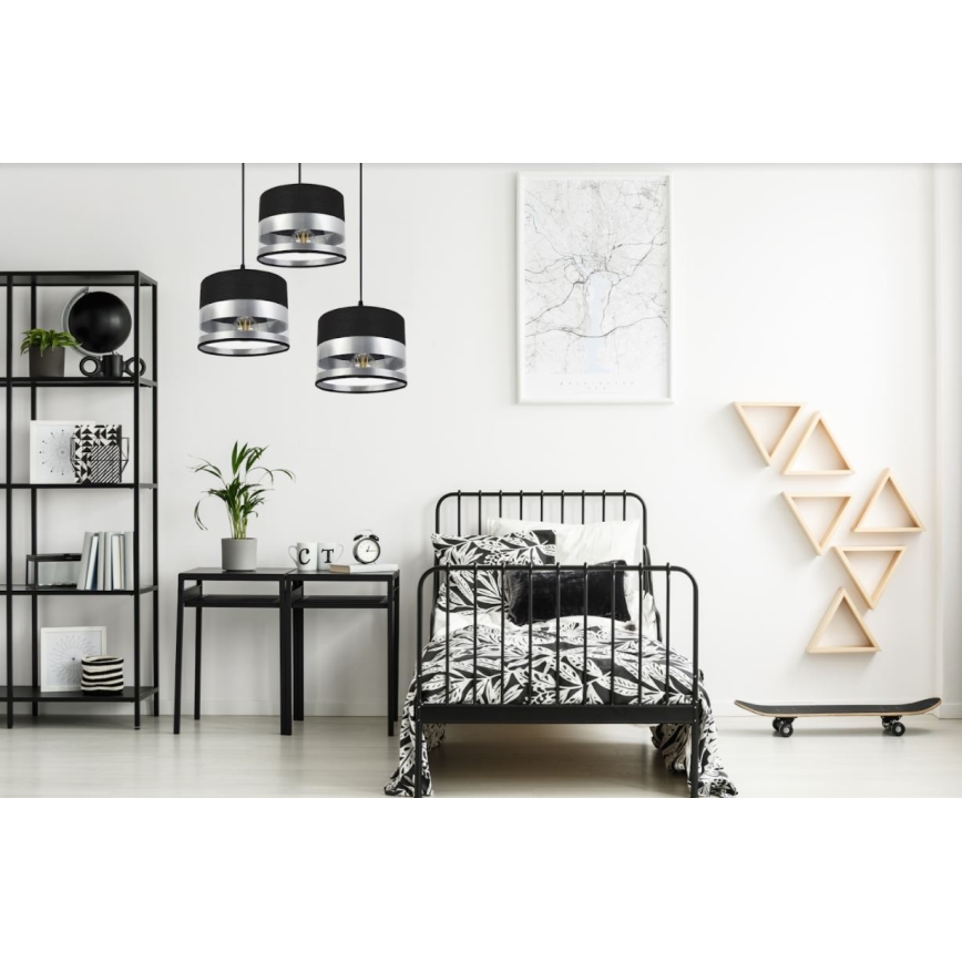 Chandelier on a string MILO 3xE27/60W/230V silver/black
