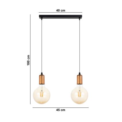 Chandelier on a string MIROS 2xE27/60W/230V black/copper