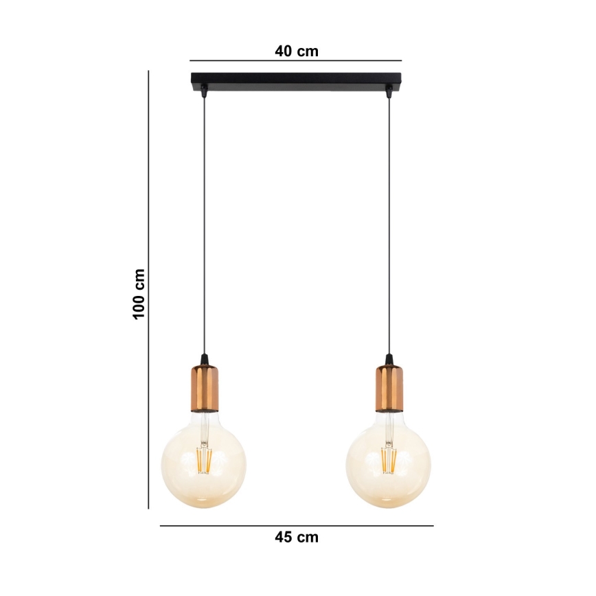 Chandelier on a string MIROS 2xE27/60W/230V black/copper