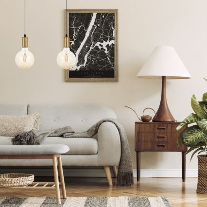 Chandelier on a string MIROS 2xE27/60W/230V black/golden