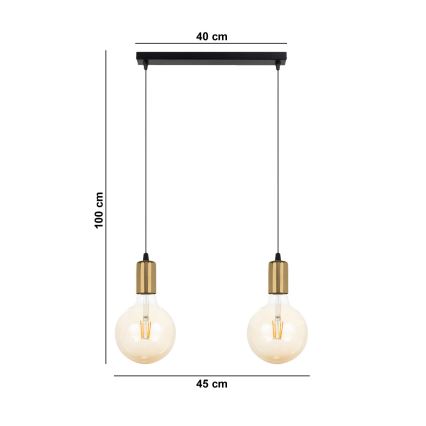 Chandelier on a string MIROS 2xE27/60W/230V black/golden