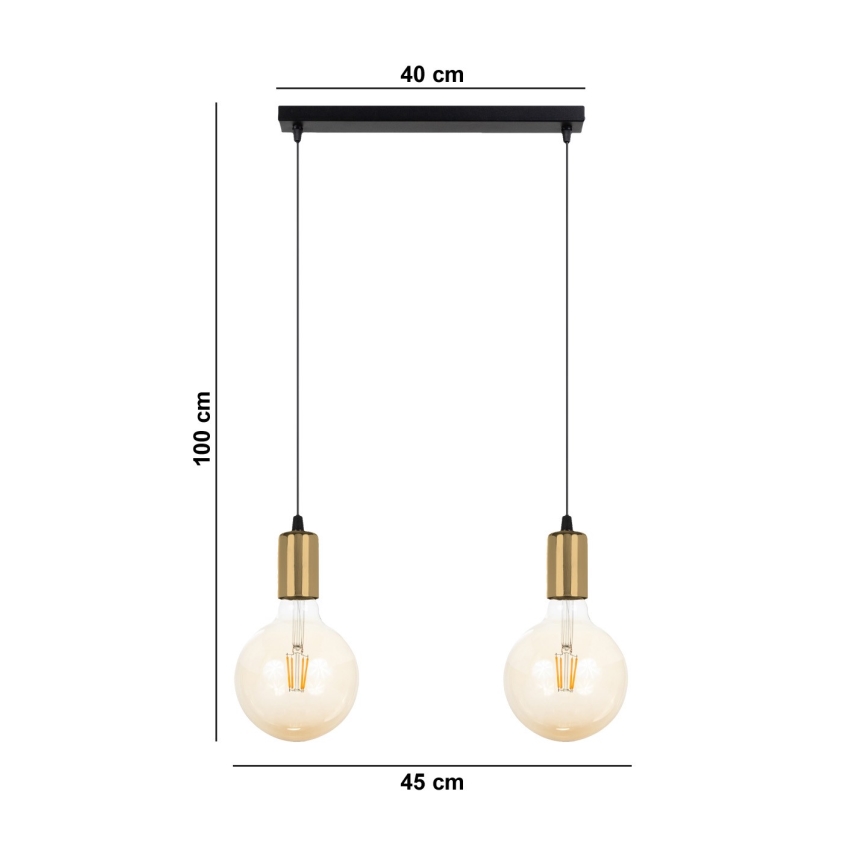 Chandelier on a string MIROS 2xE27/60W/230V black/golden