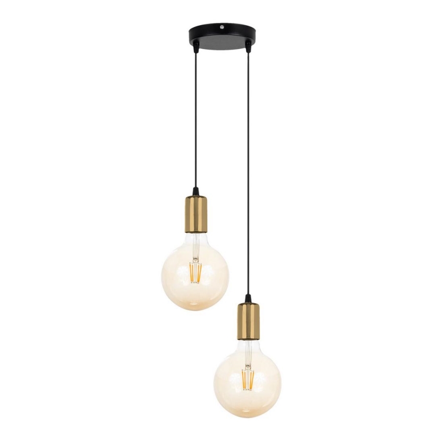 Chandelier on a string MIROS 2xE27/60W/230V round black/golden