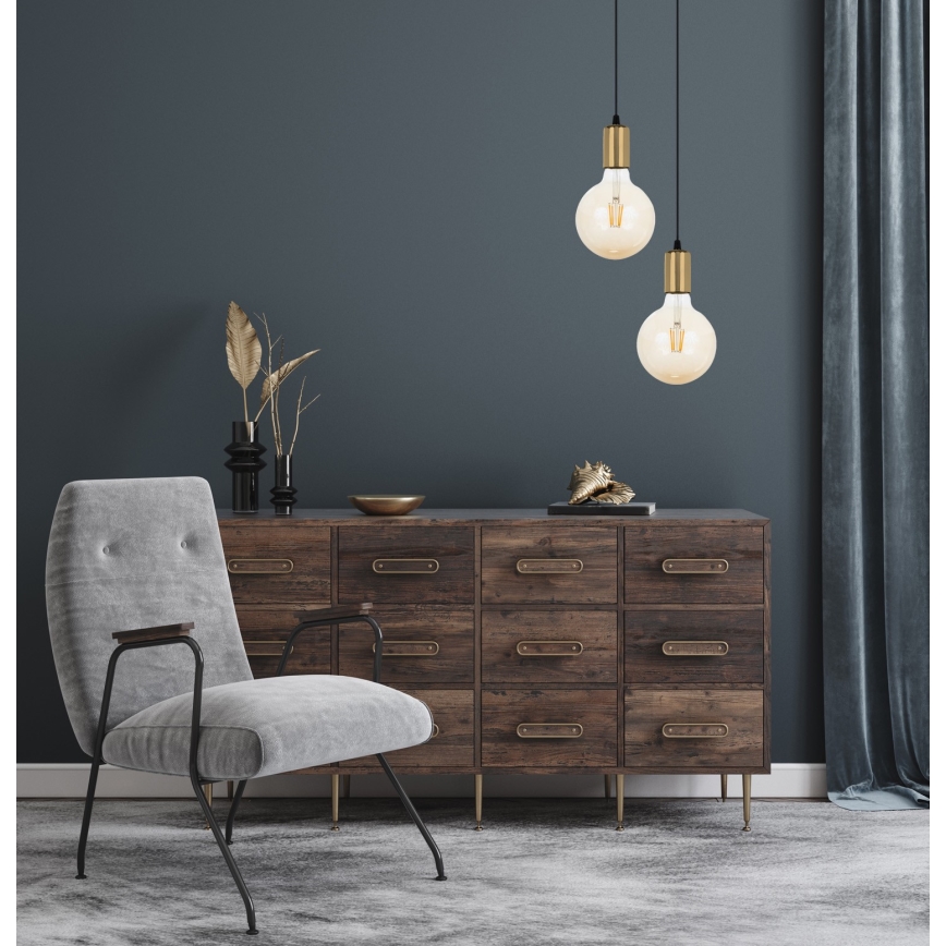 Chandelier on a string MIROS 2xE27/60W/230V round black/golden