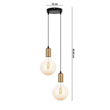 Chandelier on a string MIROS 2xE27/60W/230V round black/golden