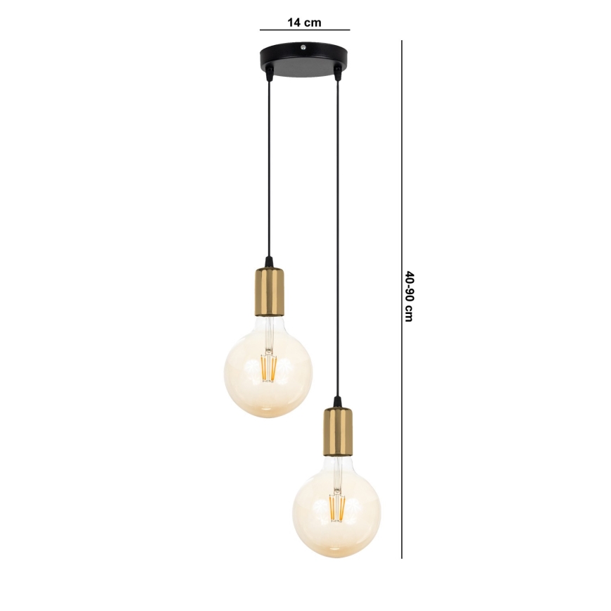 Chandelier on a string MIROS 2xE27/60W/230V round black/golden