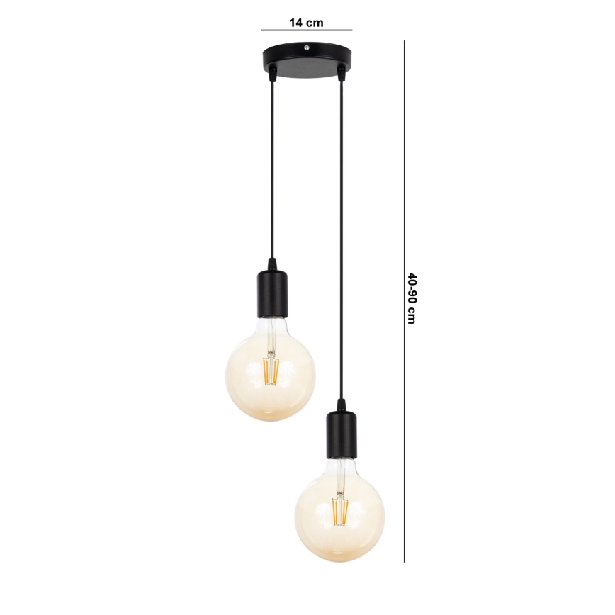 Chandelier on a string MIROS 2xE27/60W/230V round black