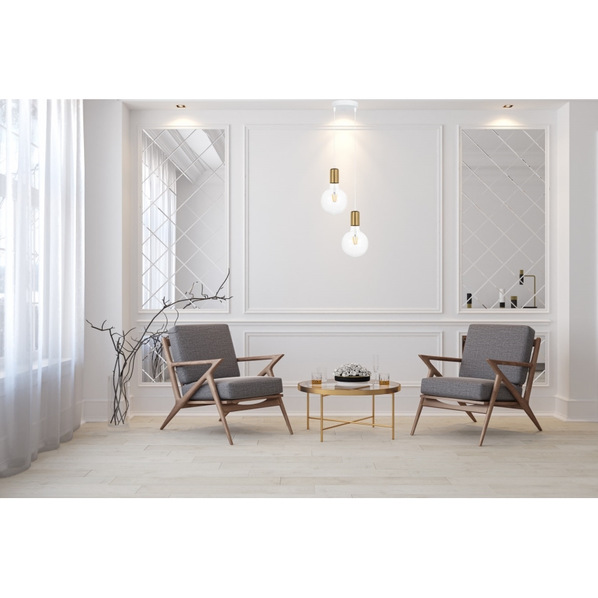 Chandelier on a string MIROS 2xE27/60W/230V round white/golden