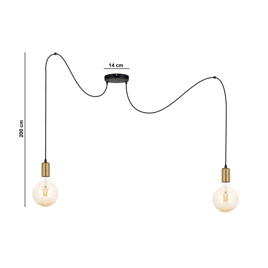 Chandelier on a string MIROS 2xE27/60W/230V spider black/gold