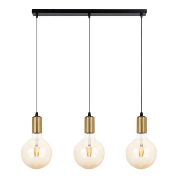 Chandelier on a string MIROS 3xE27/60W/230V black/golden