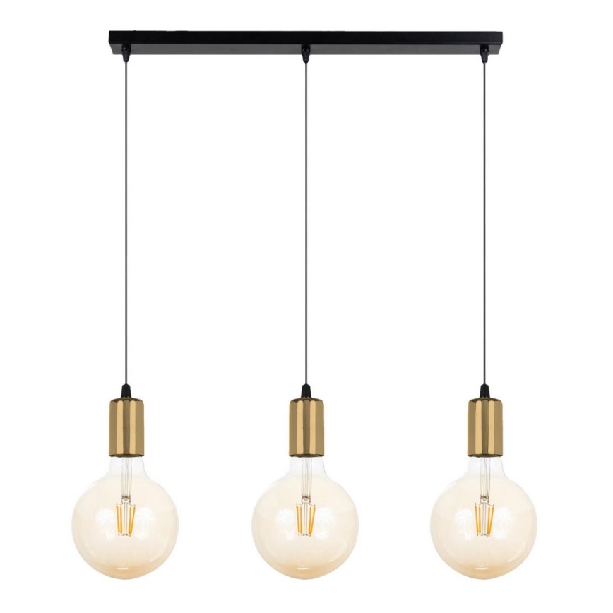 Chandelier on a string MIROS 3xE27/60W/230V black/golden