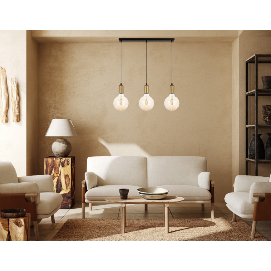 Chandelier on a string MIROS 3xE27/60W/230V black/golden