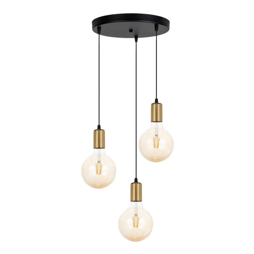 Chandelier on a string MIROS 3xE27/60W/230V round black/golden