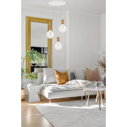 Chandelier on a string MIROS 3xE27/60W/230V round white/copper