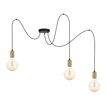 Chandelier on a string MIROS 3xE27/60W/230V spider black/gold