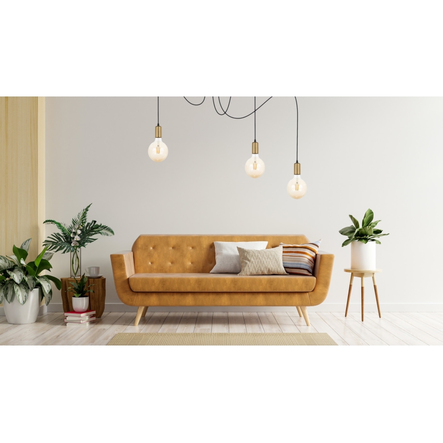 Chandelier on a string MIROS 3xE27/60W/230V spider black/gold