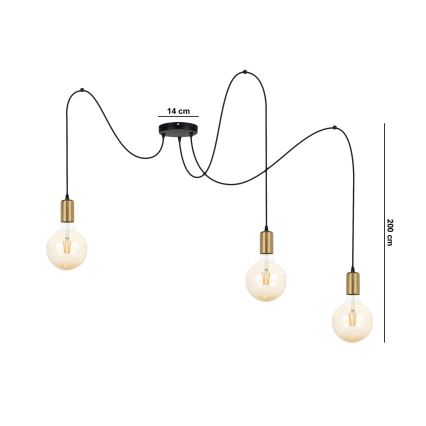 Chandelier on a string MIROS 3xE27/60W/230V spider black/gold