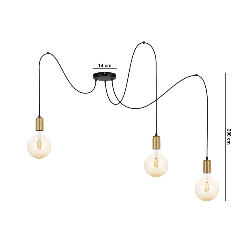 Chandelier on a string MIROS 3xE27/60W/230V spider black/gold