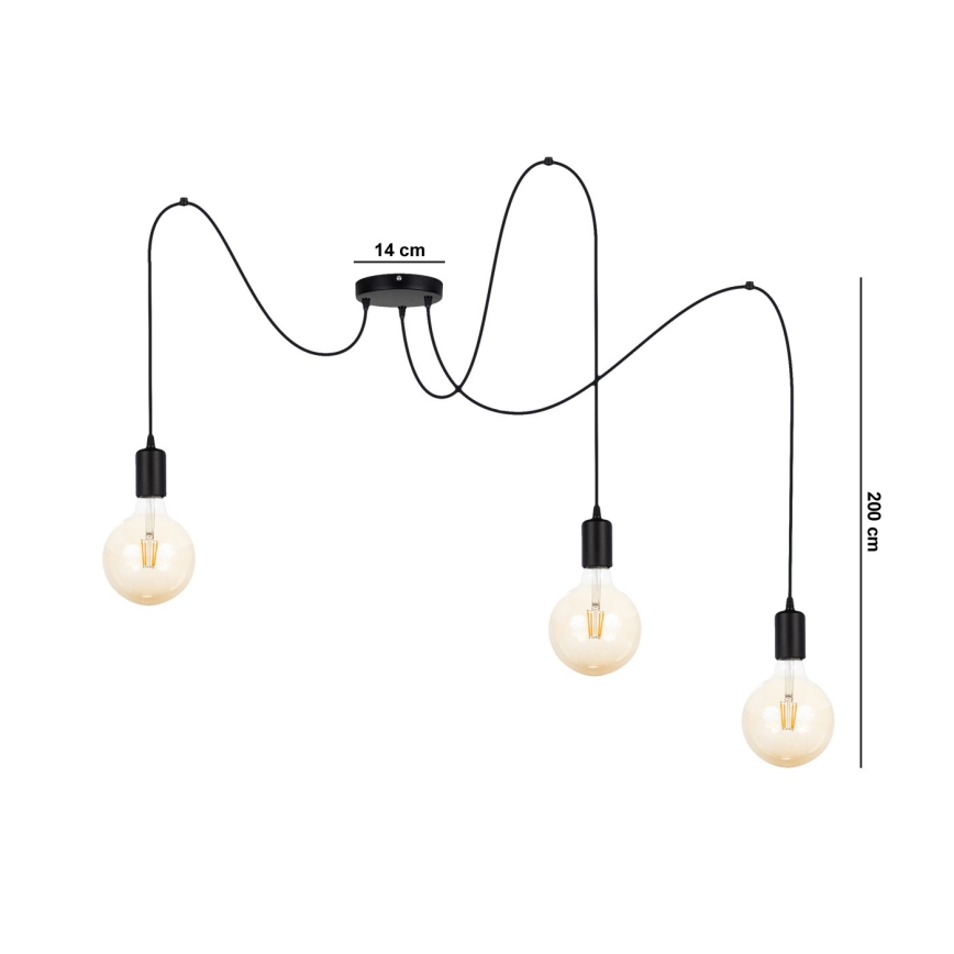 Chandelier on a string MIROS 3xE27/60W/230V spider black