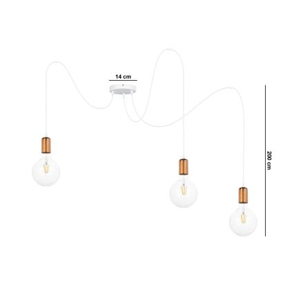 Chandelier on a string MIROS 3xE27/60W/230V spider white/copper